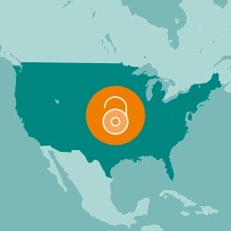 IOP Open Access Graphic (Map of US with unlocked lock graphic)