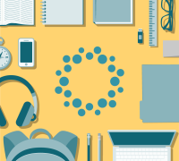 Illustration of a grid of items around the eScholarship logo